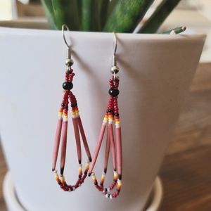Gorgeous Native American Porcupine Quill and Seed Bead Dangle Earrings
